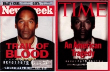 This digitally altered photograph of O.J. Simpson appeared on the June 1994 cover of Time magazine shortly after Simpson's arrest on murder charges. This photograph was manipulated from the original mug shot. A copy of the mug shot also appeared, unaltered, on the cover of Newsweek. Time magazine was subsequently accused of manipulating the photograph to make Simpson appear "darker" and "menacing." http://www.cnet.com/pictures/pictures-that-lie-photos/